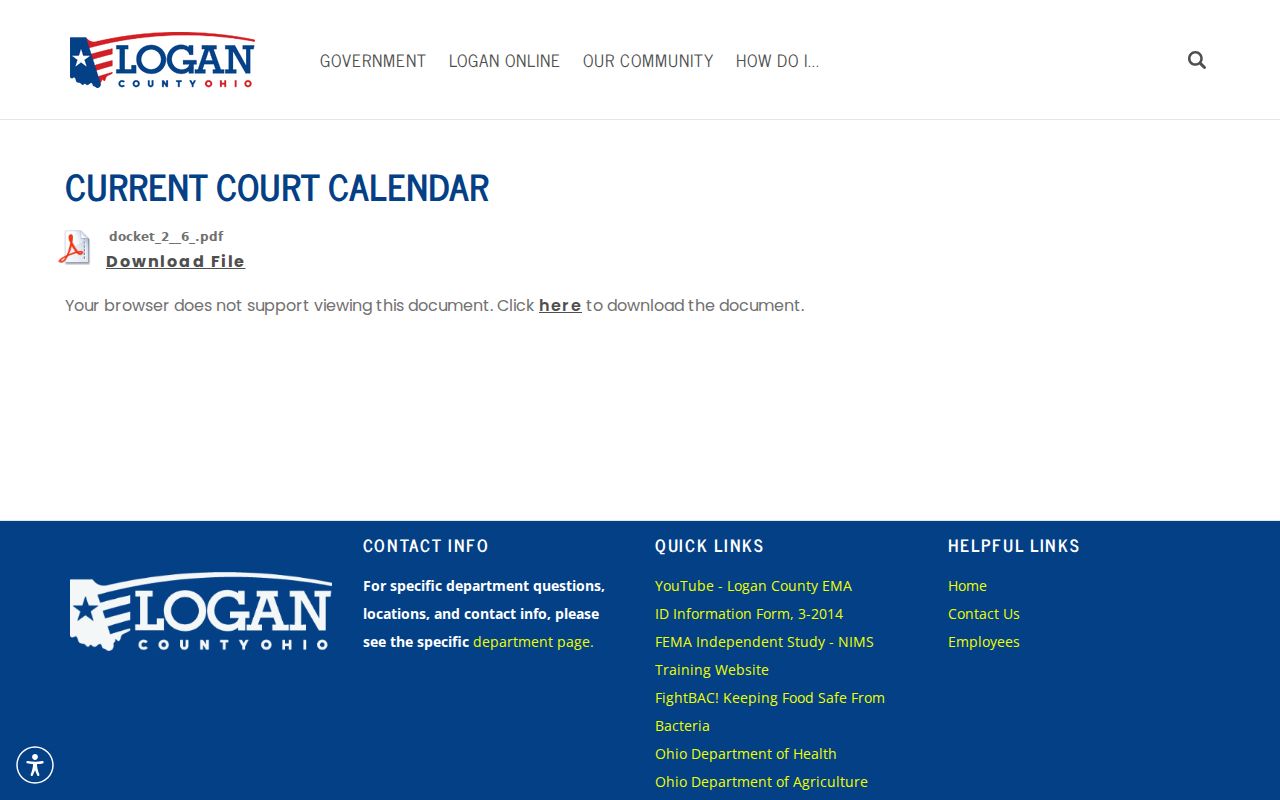 Logan County court schedule on the Current Court Calendar source page