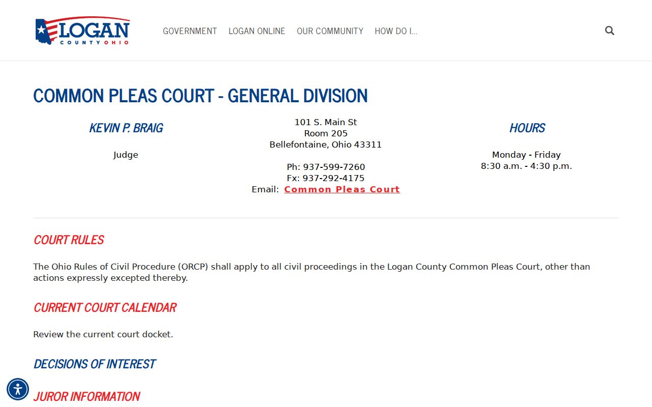 Logan County criminal court dockets at the Common Pleas General Division