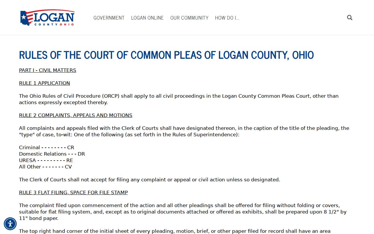Logan County criminal court docket caption and court-rules source