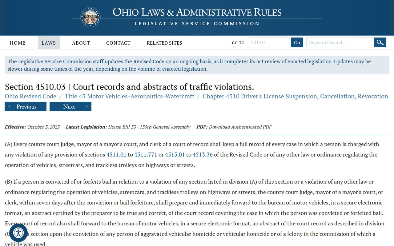 DeGraff court records traffic abstract statute source