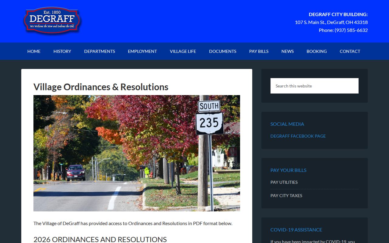 DeGraff court records ordinance and resolution source