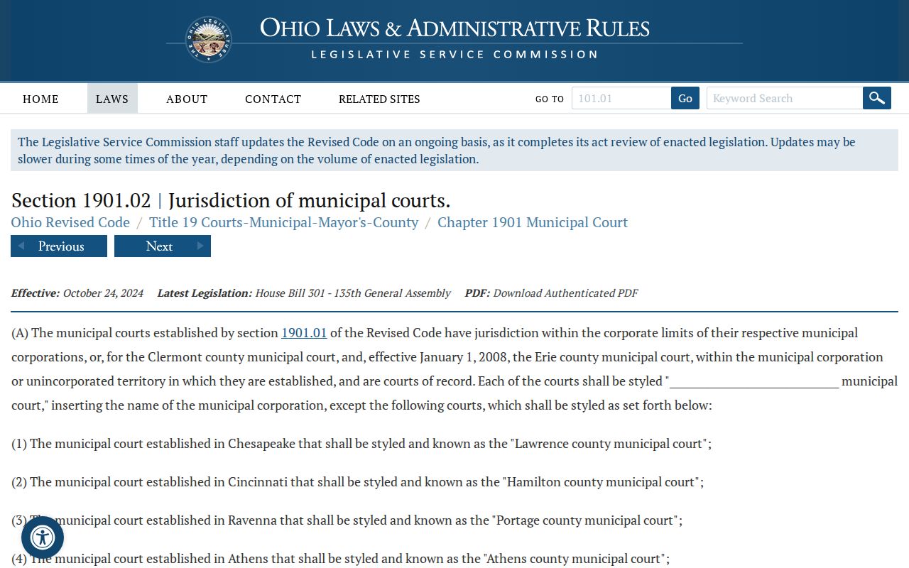 Lakeview court records municipal court jurisdiction statute source